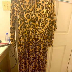 Leopard satin wrap dress